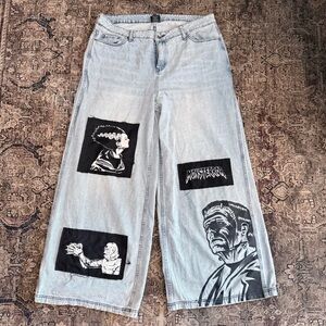 Light Blue Jeans with Monster Patches size 33